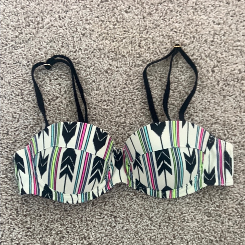 Multicolor Patterned Swim Bikini Top with Black Straps
